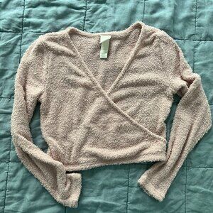 Light Pink Long Sleeve H&M Wrap Crop Top - NWOT